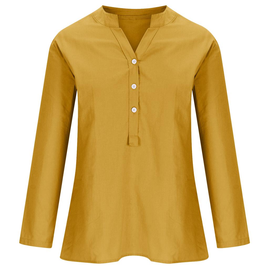 Camicia estiva taglie forti tinta unita casual in cotone e lino, camicetta vintage con tasca, abbigliamento da donna