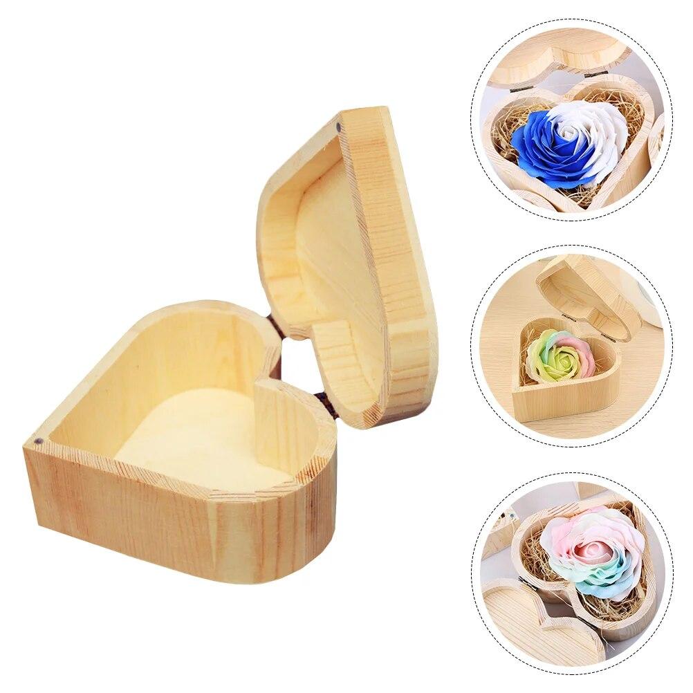 1PC Wooden Heart Box Decoration for Bedroom Creative Gift Case Simple Storage Chest Heart-shaped