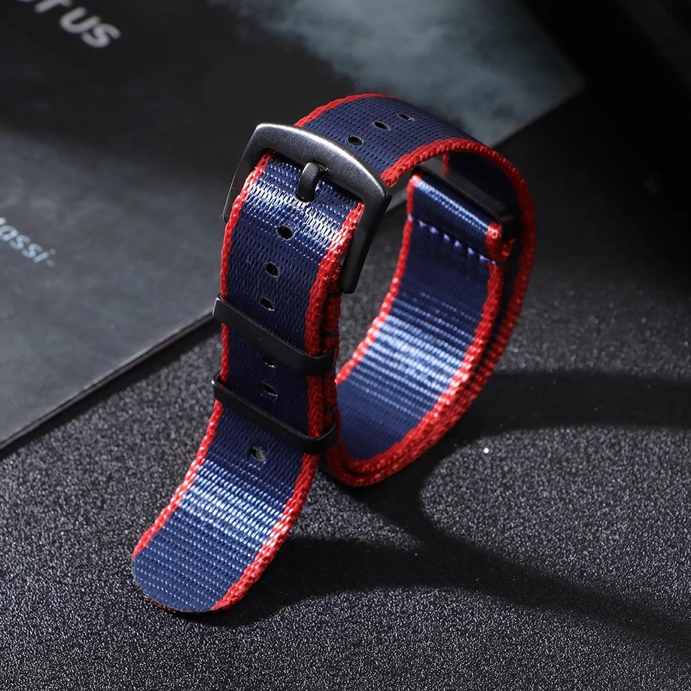 Ribbed Nylon Watchband Nylon Watch Strap 20mm 22mm Watchband Black Buckle Bracelet for Military Sport Watch Band Accessories