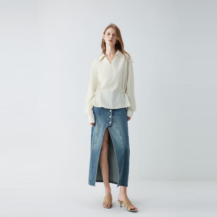 ELLE French Style Split Denim Midi Skirt Fashion Design Straight A-Line Skirt Casual Long Skirt Women skirts L8ARL026