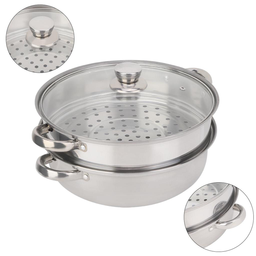 Stainless Steel Cookware 27cm/11in 2-Layer Steamer Pot Cooker Double Boiler Soup Steaming Pot