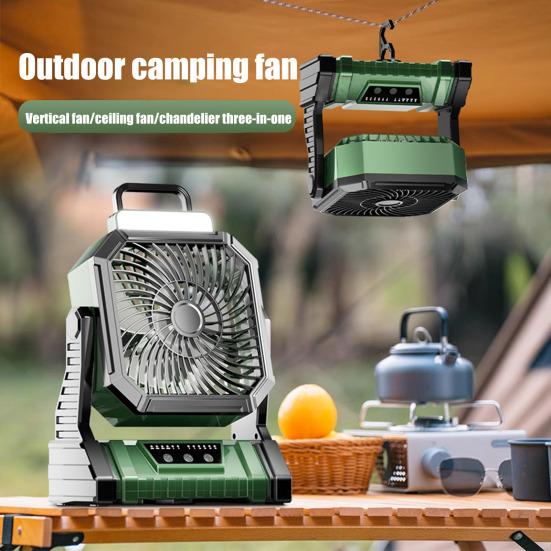 Outdoor Camping Ventilator Lichtmodi Geschwindigkeit Einstellbar Rotierend USB Wiederaufladbar 2-In-1 Mehrzweck Wandern Zelt Hängender Ventilator Lampe Notlaterne