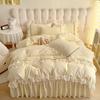 INS Girls Blue Bedding Sets Solid Color Ruffles Lace Kawaii Soft Bed Skirt Sheet Woman Duvet Cover Pillow Covers Quilt Cover