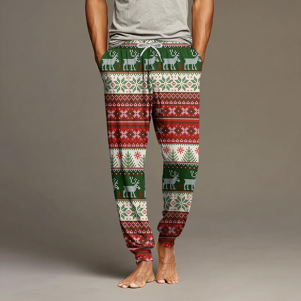 Men's Drawstring Pocket Cuffed Casual Pants Home Sleep Pants