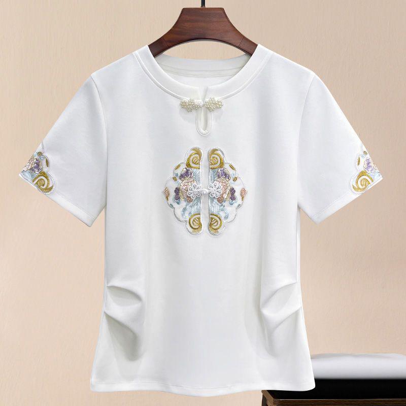 2024 Women's Short Sleeve Slimming Embroidered Chinese-Style Top