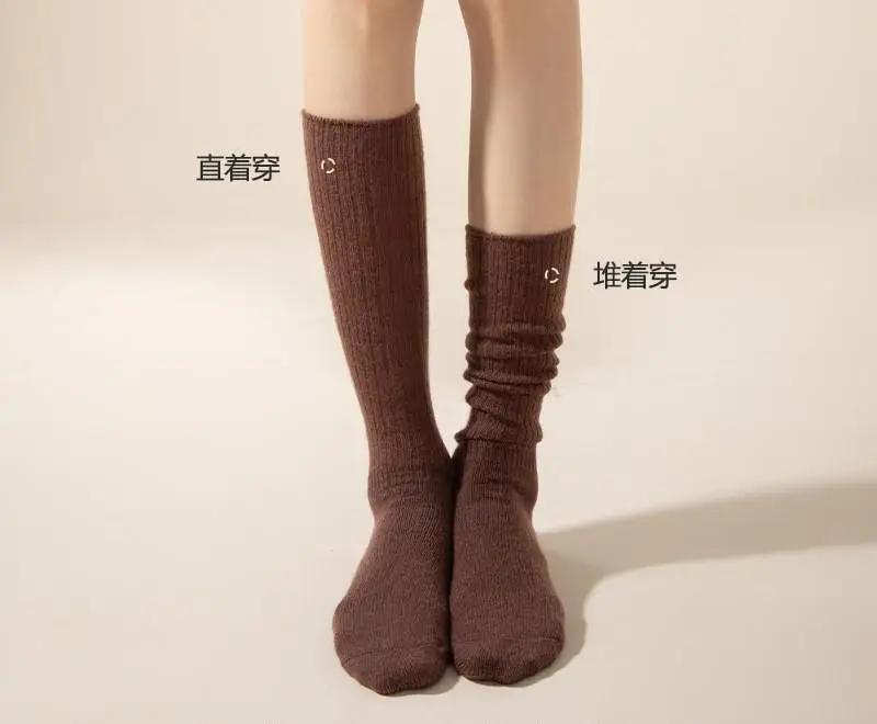 Soft Wool Long Socks Women Autumn Winter Cashmere Solid Knitted Stocking Skinny Casual Knee High Fluffy Warm Thicken Girls Socks