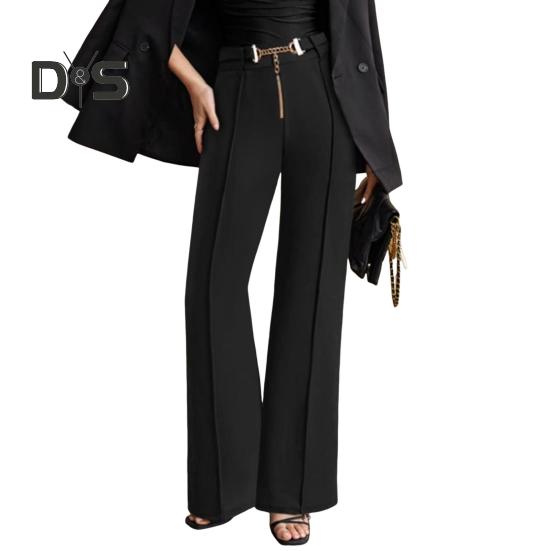 

Женские брюки-костюмы с высокой талией, прямые, широкие, на молнии, с поясом, однотонные брюки S чёрный