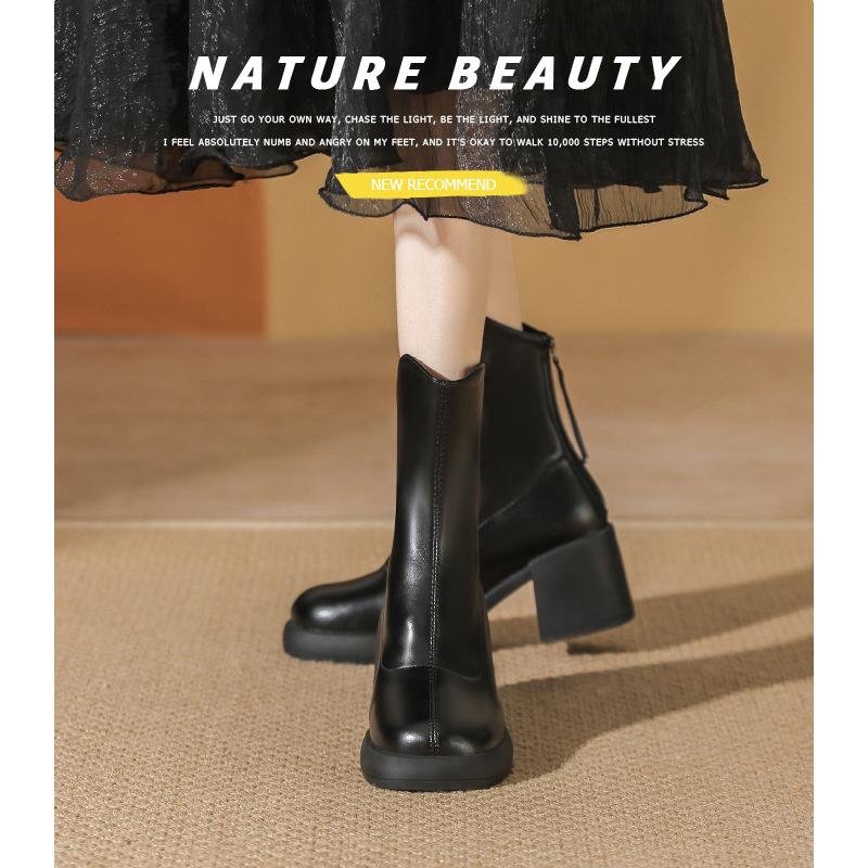 

Autumn and winter new small short boots women s thick heel thin boots round head super soft thick sole white short boots tide 39