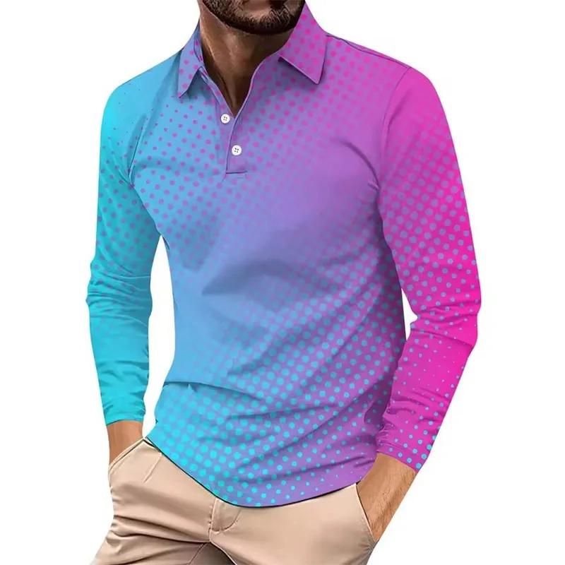 

Літня Мода Чоловіча Градієнтний Візерунок 3D Принт Повсякденний Вуличний Стиль Комір Поло Спортивна Довгий Рукав 3XL рожевий