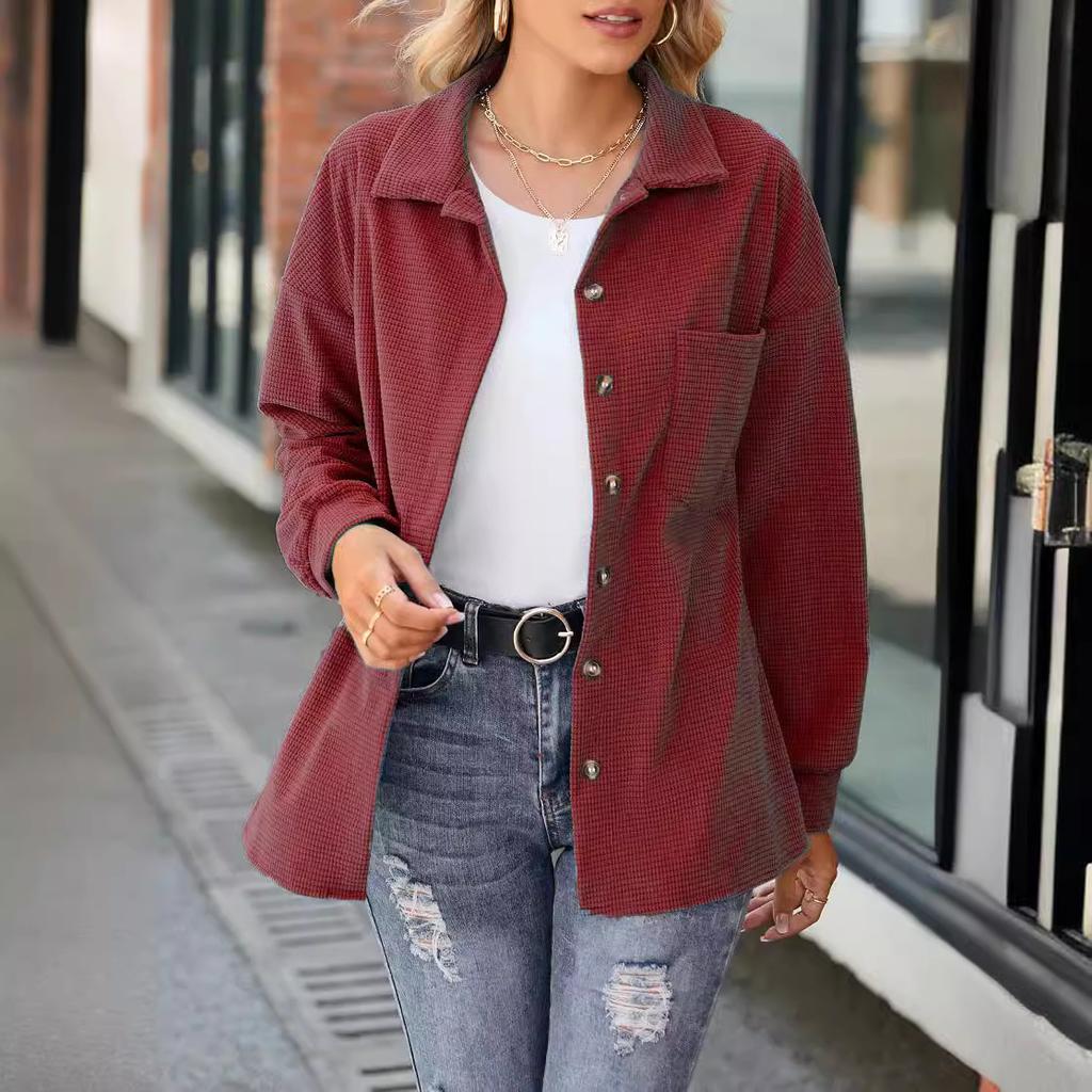 Frühlings- und Herbst-Damen-Unifarben-Lässiger Mode-Knopf-Langarm-Cardigan