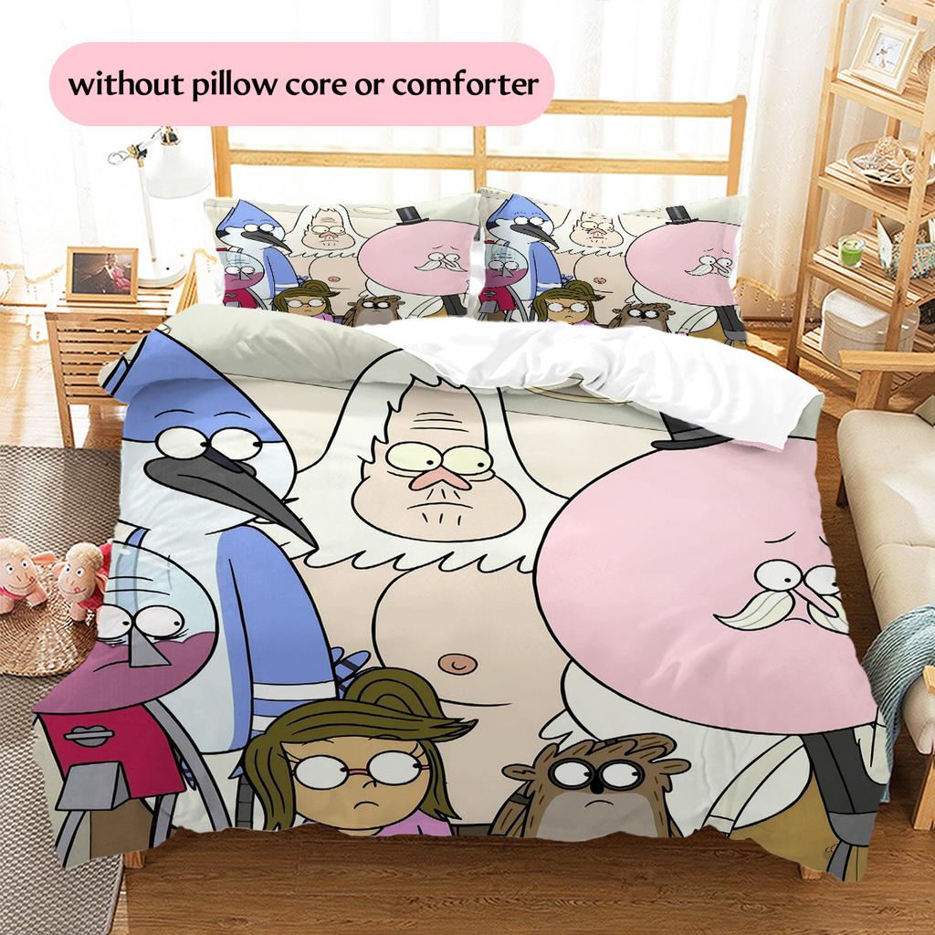 Regular Show Pattern Bedding Quilt Set Home Decoration Gift (1 * Duvet Cover + 2 * Pillowcase Without Core)