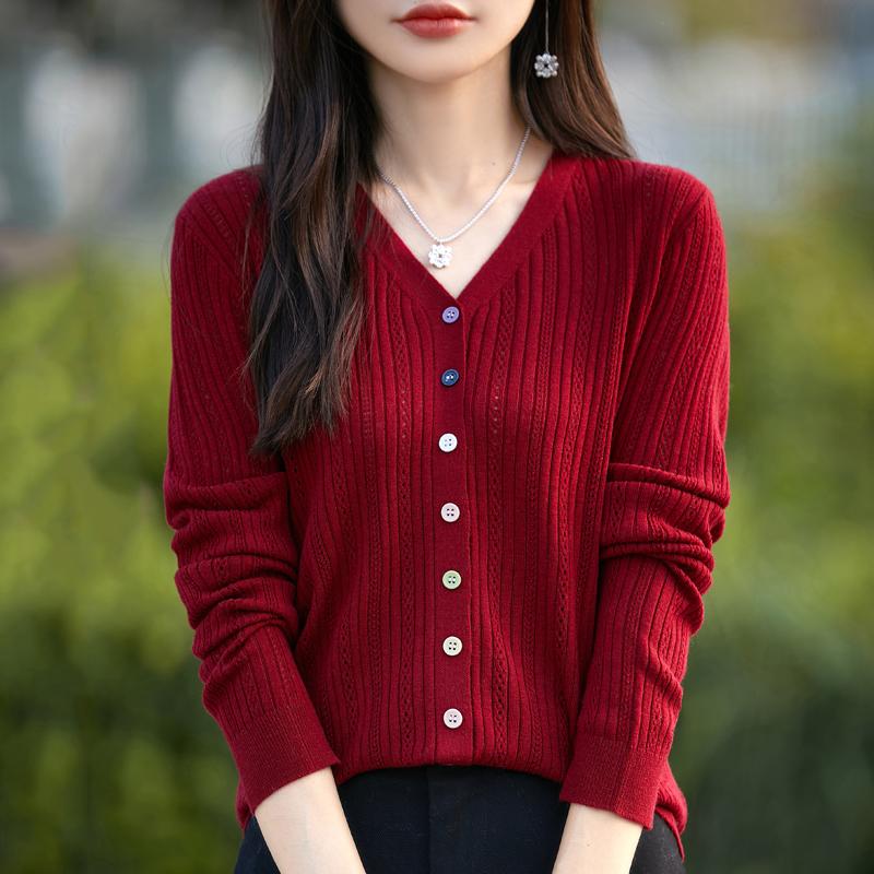 Women's Cashmere Cardigan Qinghe Cashmere 50% Wool 50% Silk Women's Autumn and Winter Cashmere Cardigan Soft and Warm