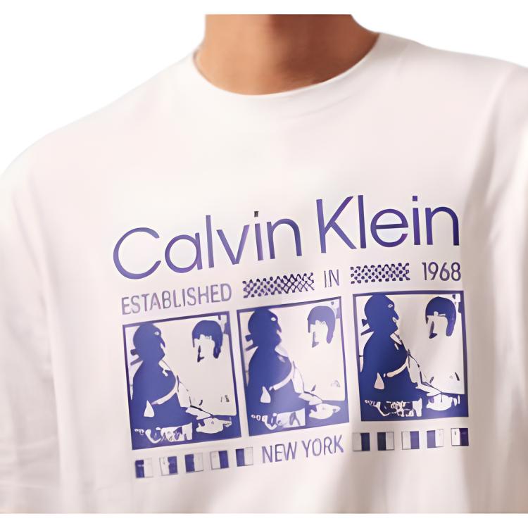Calvin Klein Rainbow Series Jeans Ss24 Pattern Print Crew Neck Short Sleeve T-Shirt Unisex T-Shirt Moonlight-White 40BM840-YAA