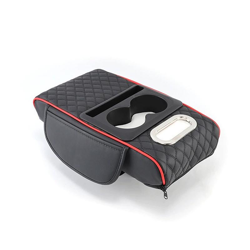 Car Armrest Storage Box, Car Center Console Organizer, Armrest Heightening Cushion With Cup Holder Armrest Storage Organizer Box