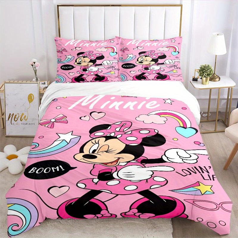 3pcs set Minnie Mouse, Pink Background, Cartoon Style Bedding Set with Duvet Cover+Pillowcases, All-Season Polyester, Zipper Closure78