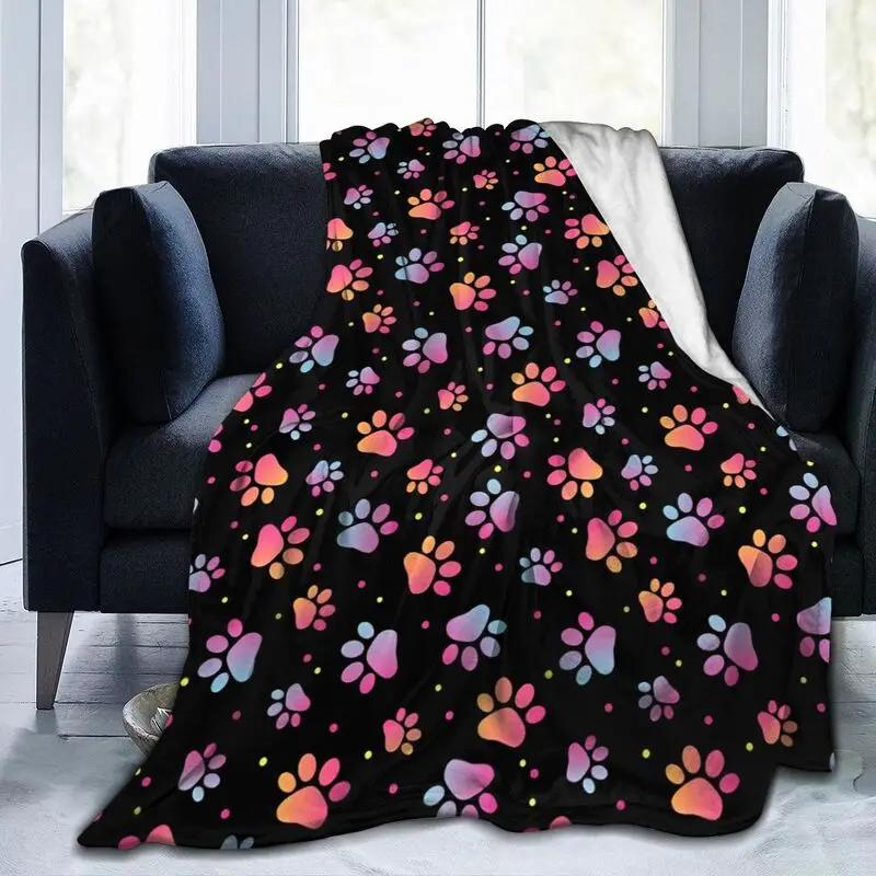 Dog Paw Print Flannel Fleece Throw Blanket for Bed Sofa Travel Camping Lightweight Soft Warm Cozy Plush Blankets for All Seasons