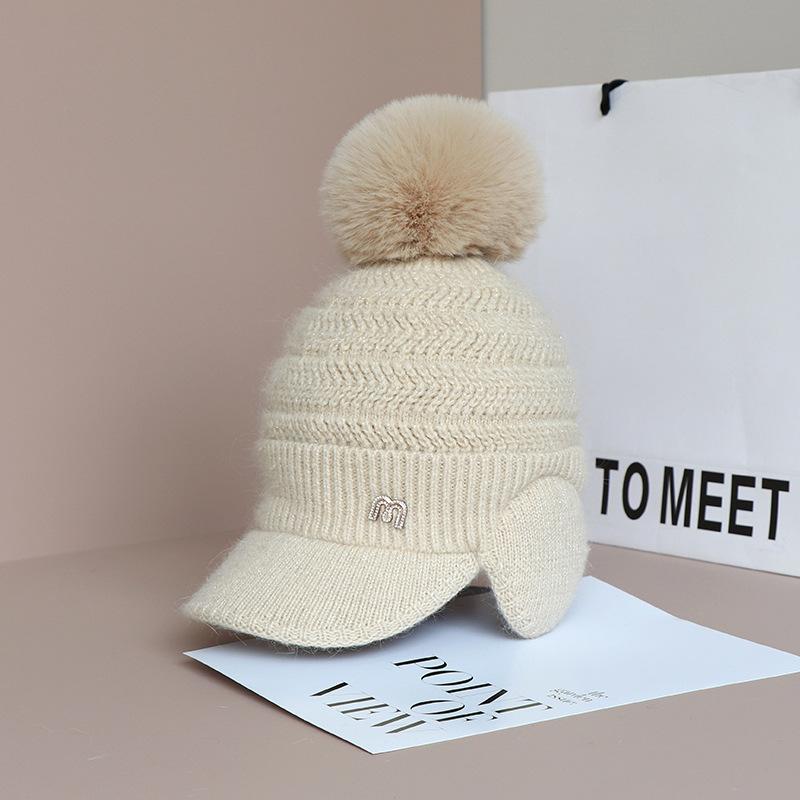 Ladies Thickened and Velvet Duck Tongue Knitted Wool Hat Winter Hats Baseball Autumn and Winter Ear Protection CapTo Keep Warm Beret