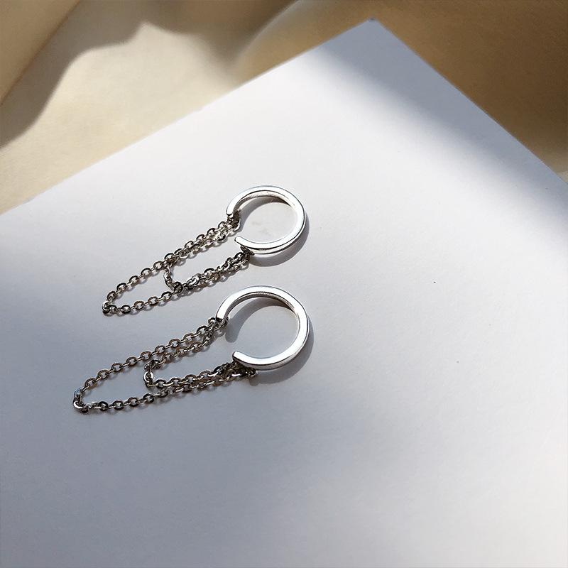 Stud Geometric Ear Clip Without Piercing Female Personality Simple Design Feel Retro Hong Kong Flavor Fringe Chain Ear Bone Clip