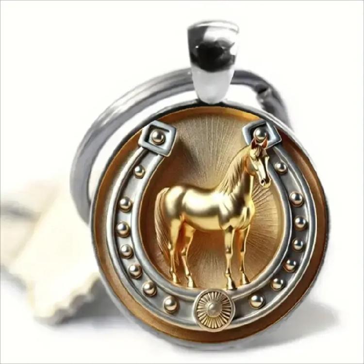 Horseshoe Shaped Keychain With Exquisite Embossing And Gold Plating Lightweight Design For Versatile Use As Symbolic Charm