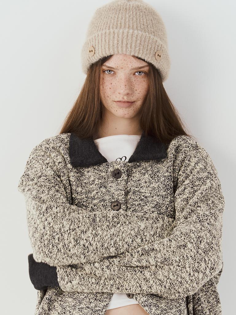SETSETSET Two-Way Earflap Beanie Two-Tone Mix Beige