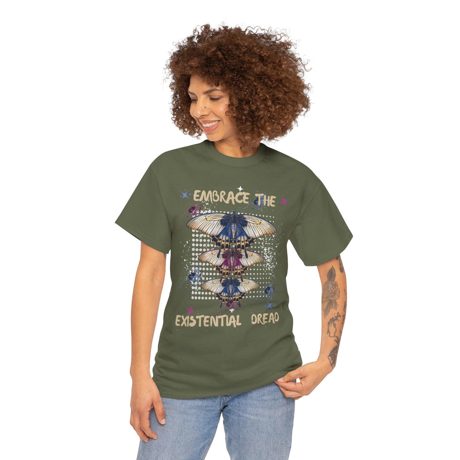 Embrace the Existential Dread Tee | Moth, Mental health, Psychedelic Design Tee M