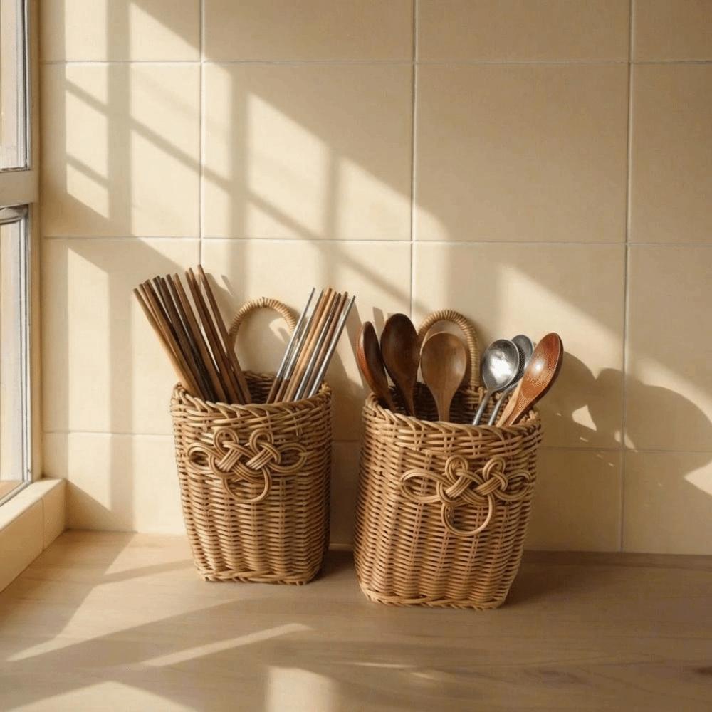 Space Saving Handwoven Storage Basket Plastic Wall Hanging Basket Sundries Organizer  for Kitchen