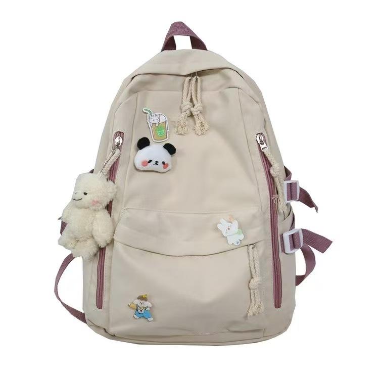 New Backpack with Cute Bear Plush Pendant and Cartoon Pins Large Capacity School Bag for Teen Girls Student Travel