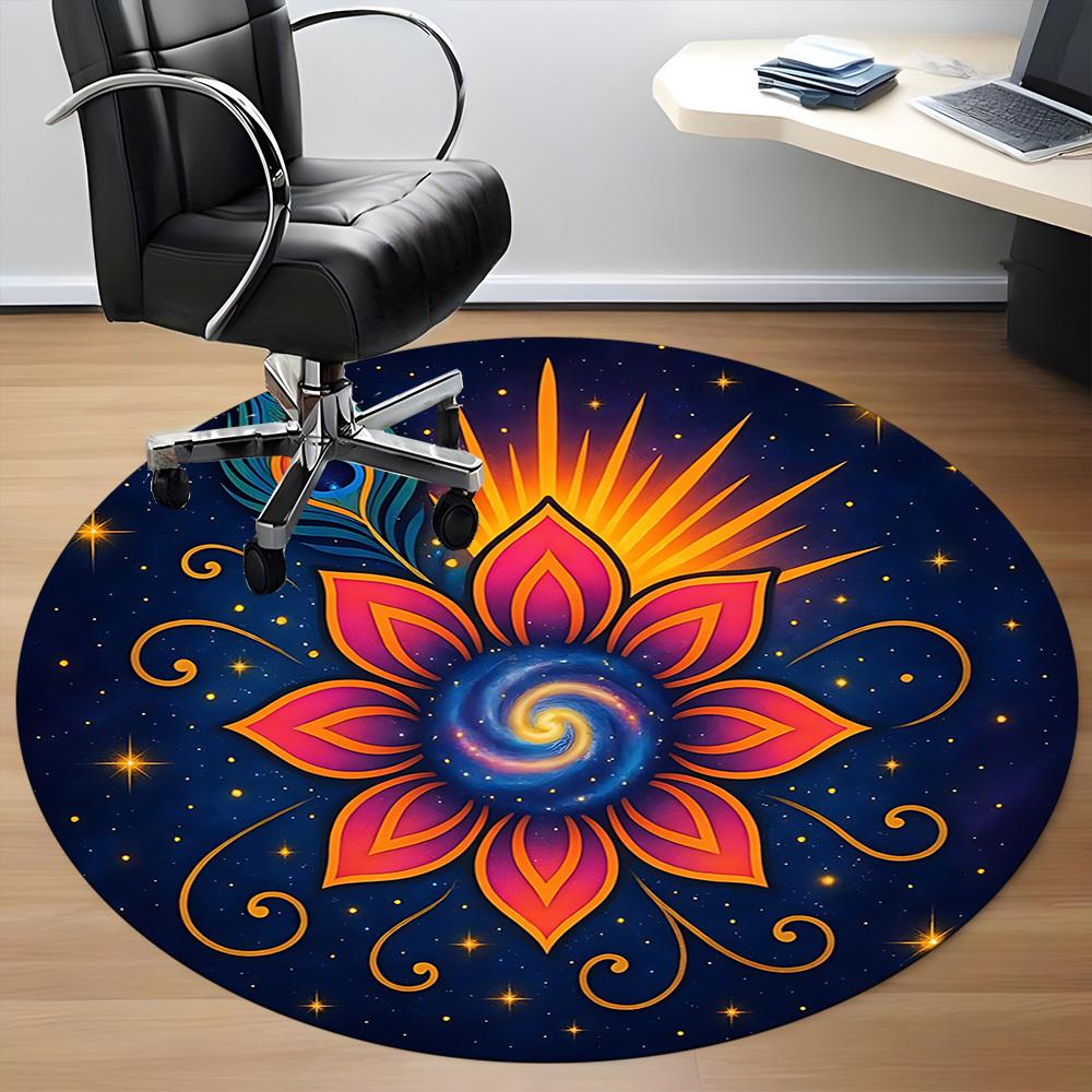 1pc Cosmic Lotus Mandala Carpet for Office Non-Slip, Round Carpet, Soft & Comfortable, Carpet for Office, Lightweight Round Floor Mat