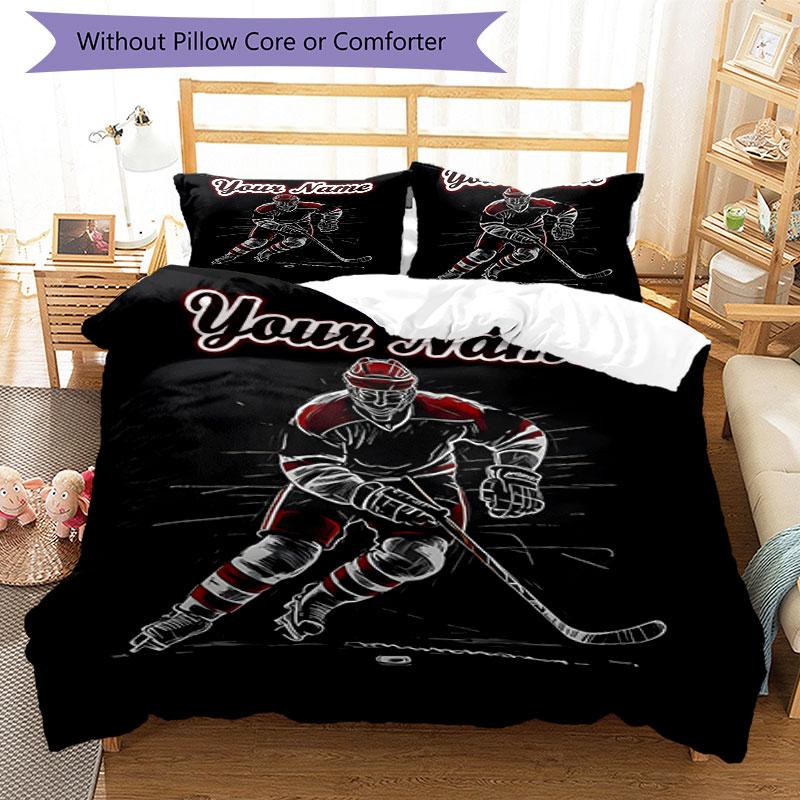 3PC Custom Name Hockey Player Action Bedding Set Duvet Cover Closure Includes 1 Duvet Cover & 2 Pillowcases for Bedroom