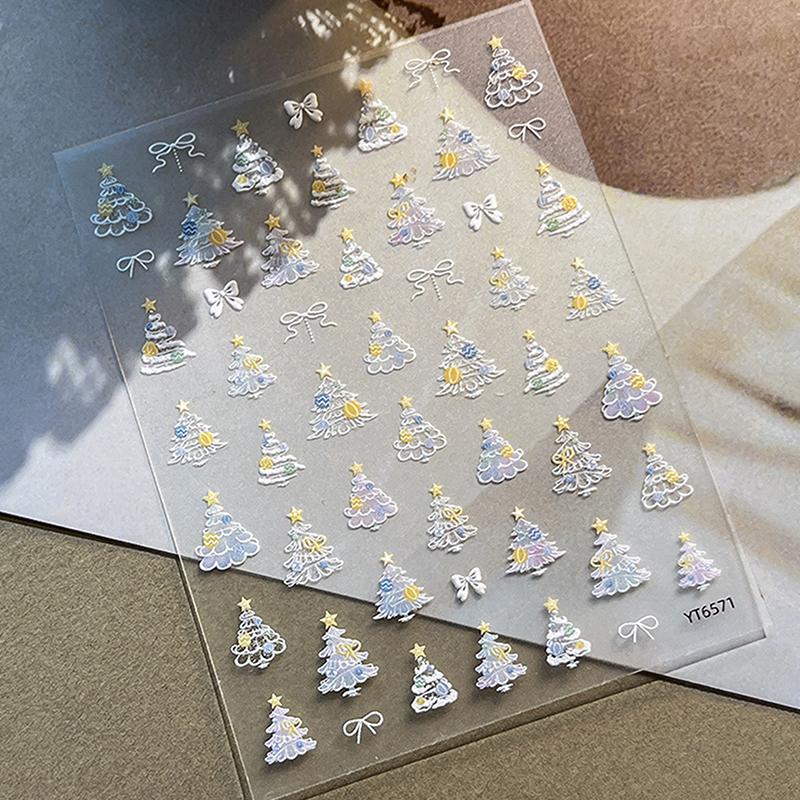 Xmas Tree Nail Stickers Embossed Nail Art Self-Adhesive Decals For Manicure Christmas Party Charm Nail Ornaments