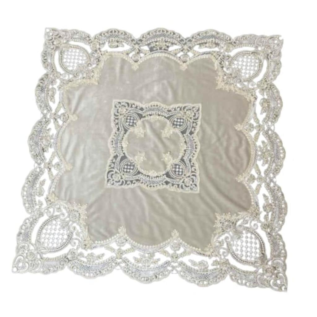 Elegante Tischdecke aus italienischer Spitze, Beige, 85x85cm, für Schönheitssalons und Nagelstudios, 12116TC
