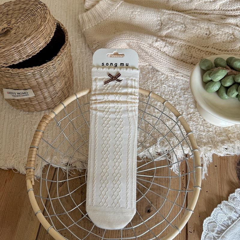 Women's New Autumn Bowknot Wave Dot Floral Drum Pile Pile Cotton Socks