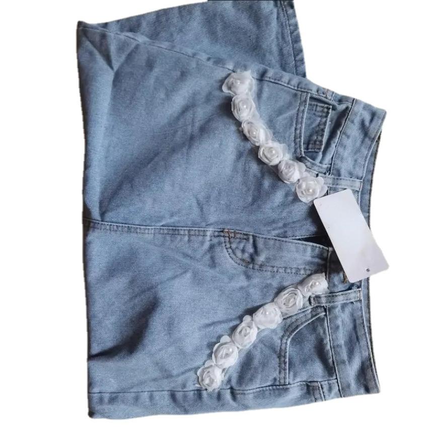 Fashionable 3D Flowers Denim Skirt for Women with High Waist and Beaded Tassels