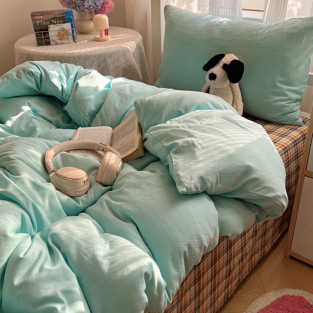 Class A Mother and Baby Grade Pure Washed Cotton Four-piece Set Ins Small Fresh Bed Sheet Quilt Cover Student Dormitory Style Bedding Set