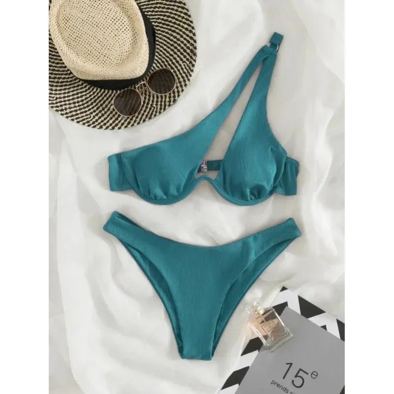 Sexy Bikinis Swimsuits Cut Out Women's Swimwear 2025 One Shoulder Biquini High Cut Bathing Suits Push Up Beach Bikini Set