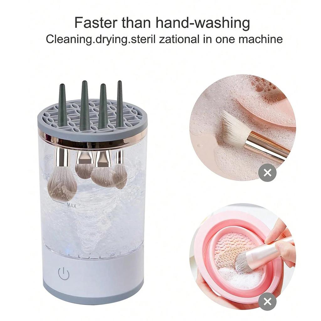 Stojan 3 v 1 pro automatické čištění a sušení štětců na make-up, elektrický čistič štětců na make-up s USB nabíjením, stojánek na kosmetické štětce