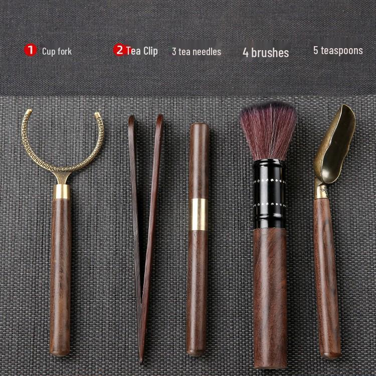 Ebony Gentlemen's 5-Piece Tea Ceremony Set: Copper Tea Tongs, Spoon, Scoop, Needle, Pick - Kung Fu Tea Accessories