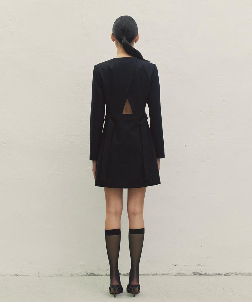 Make A Toast Cutout Round Neck Jacket Dress Black Mbdfop001Bk