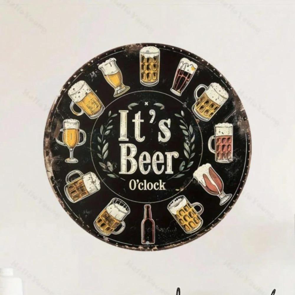 It's Beer Time 8x8 Inch Round Aluminum Wall Sign Home Kitchen Bar Decor Metal Art