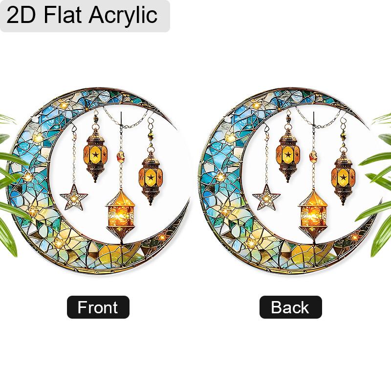 Acrylic Crescent Moon with Lanterns Suncatcher Stained Glass Effect Window Hanging Ornament Boho Lover Gifts