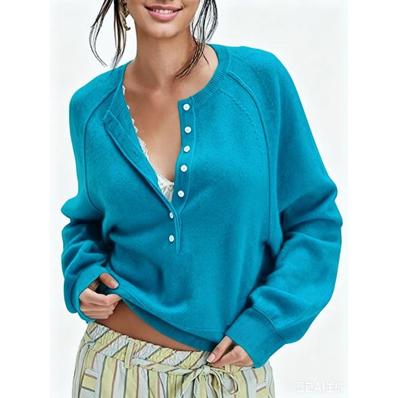 Autumn and Winter New Women's Breasted Semi-open Neck Sweater Versatile Knitted Top Women