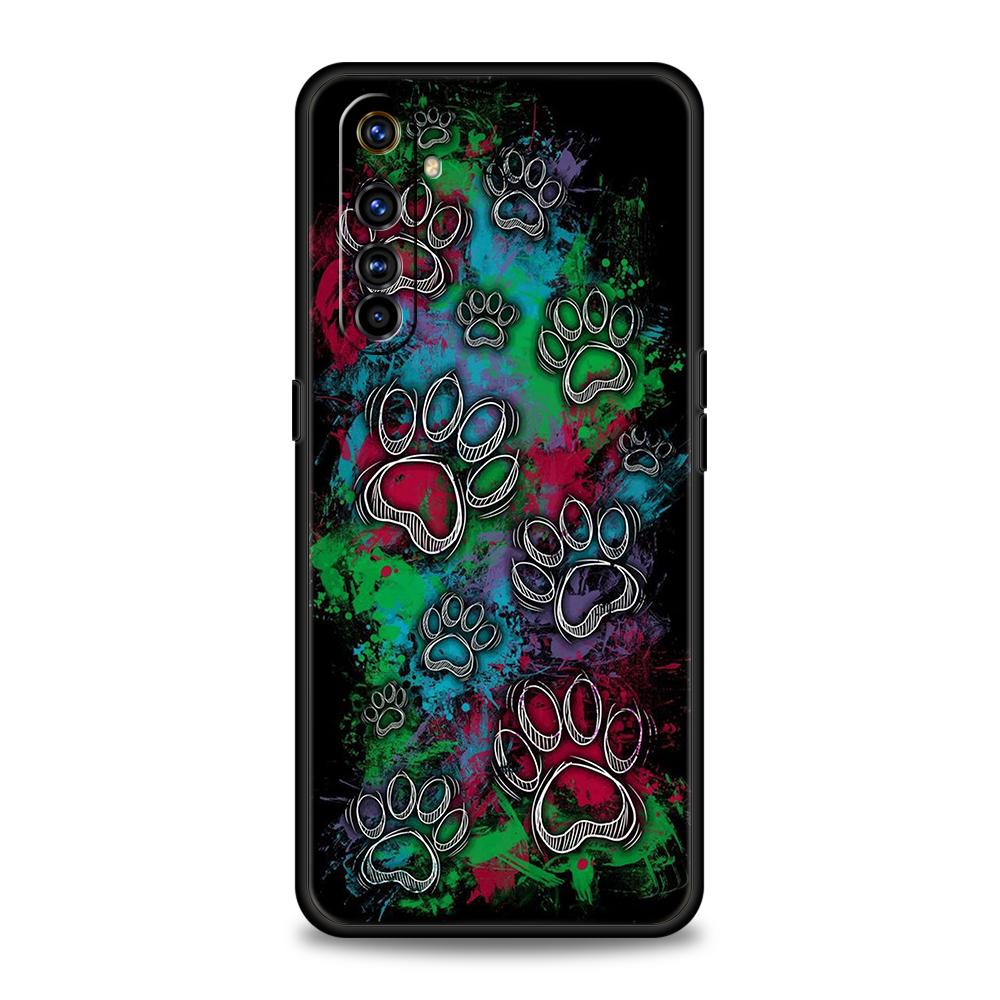 Dog Footprint Paw Cute Phone Case for Realme 8 9 Pro Plus 8i 9i 6 7 GT2 C21 C25 C3 C11 11 Pro 5G Plus Shockproof Silicone Shell