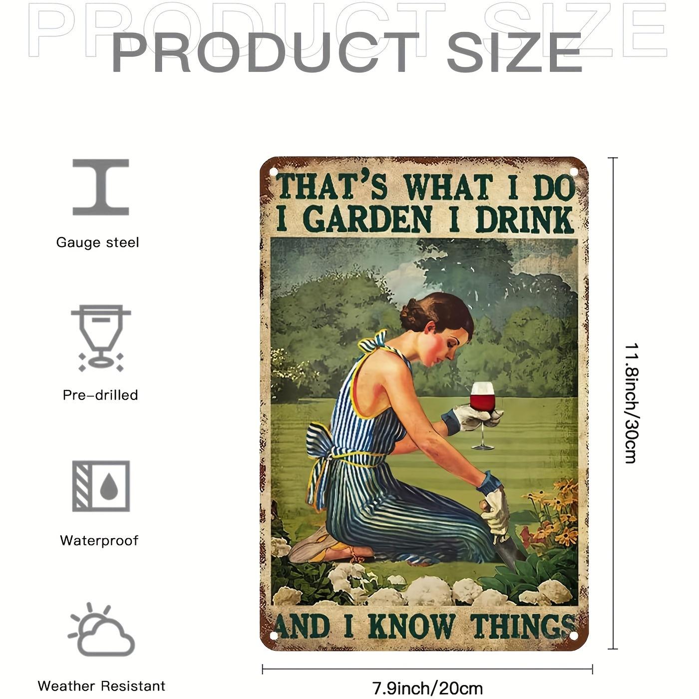 

Vintage Metal Tin Sign - 1950s Housewife & Garden Lady Drinking Wine Retro Art, Olive Green & Beige 8x12 Inch Rustic Wall Decor 20x30cm（7.8x11.8inch）