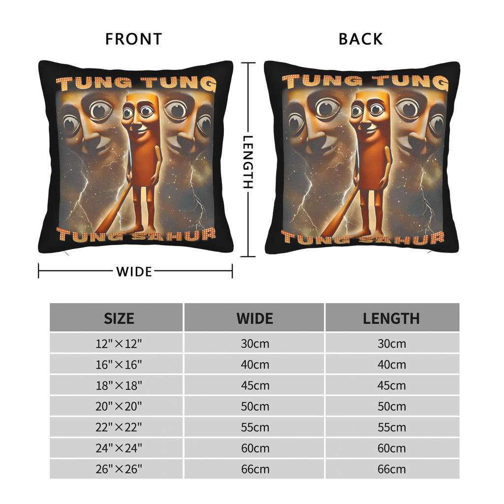 Tung Tung Tung Sahur Pillowcase Cushion Cover Decorations Funny Italian Brainrot Meme Throw Pillow Case Cover Bed Square 40*40cm