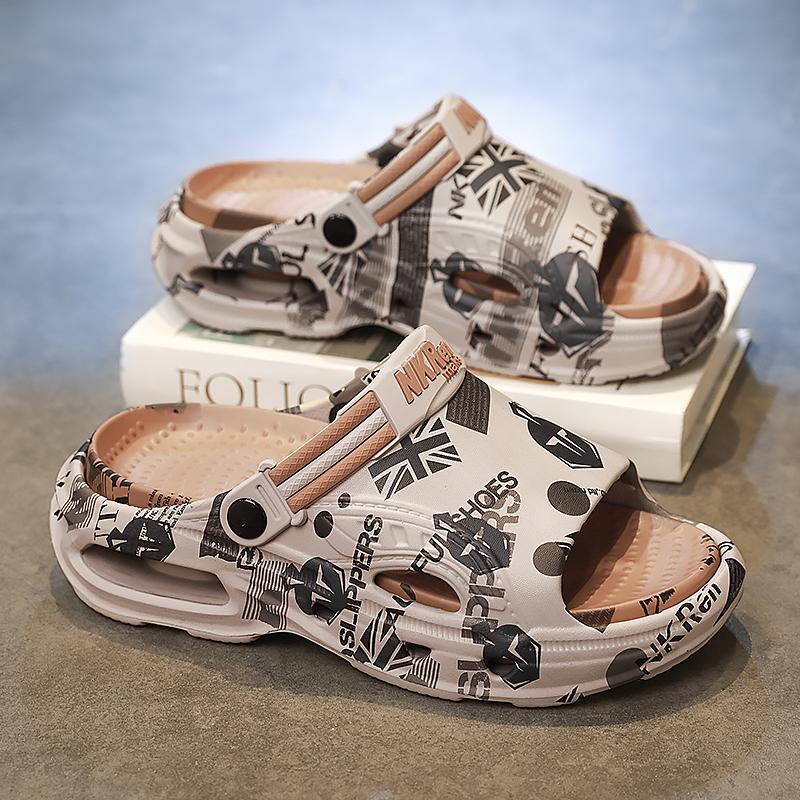 

Летние новые мужские модные сандалии с толстой подошвой для отдыха на пляже, нескользящие мягкие легкие тапочки 45-46 коричневый