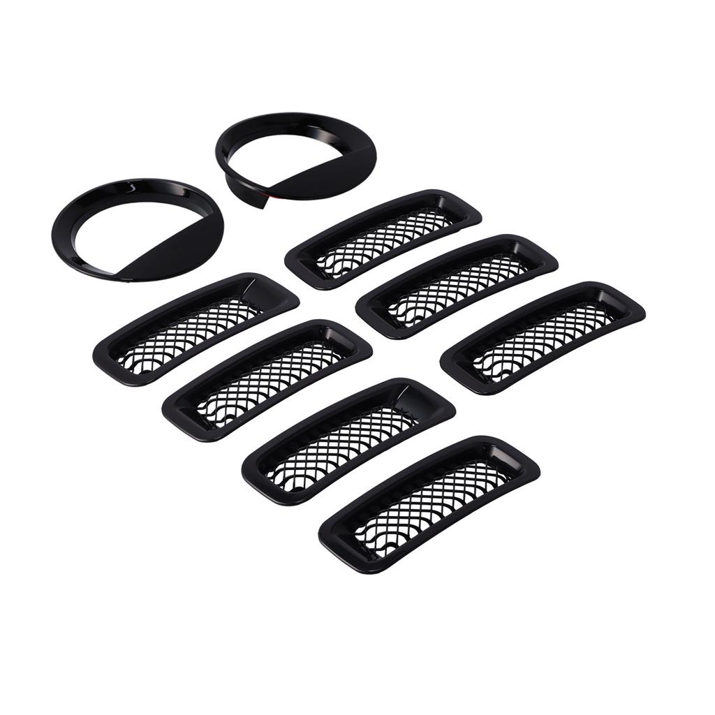 Front Mesh Grille Inserts Headlight Trim Rings Kit Decoration Fit for Jeep Patriot 20112016