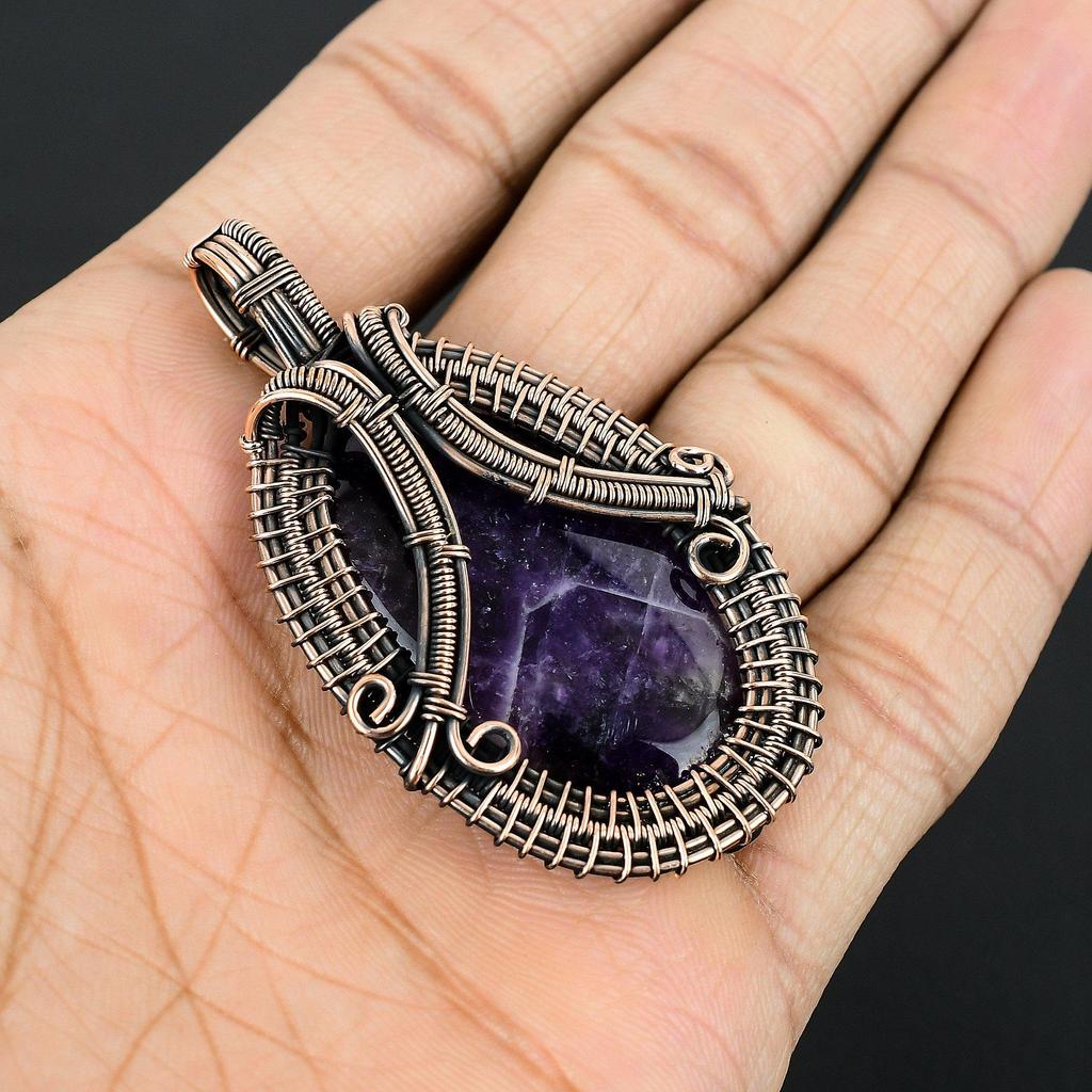 Amethyst Pendant Gemstone Jewelry, 999 Copper Wire Wrapped Pendant, Gift For Women Handmade Pendant