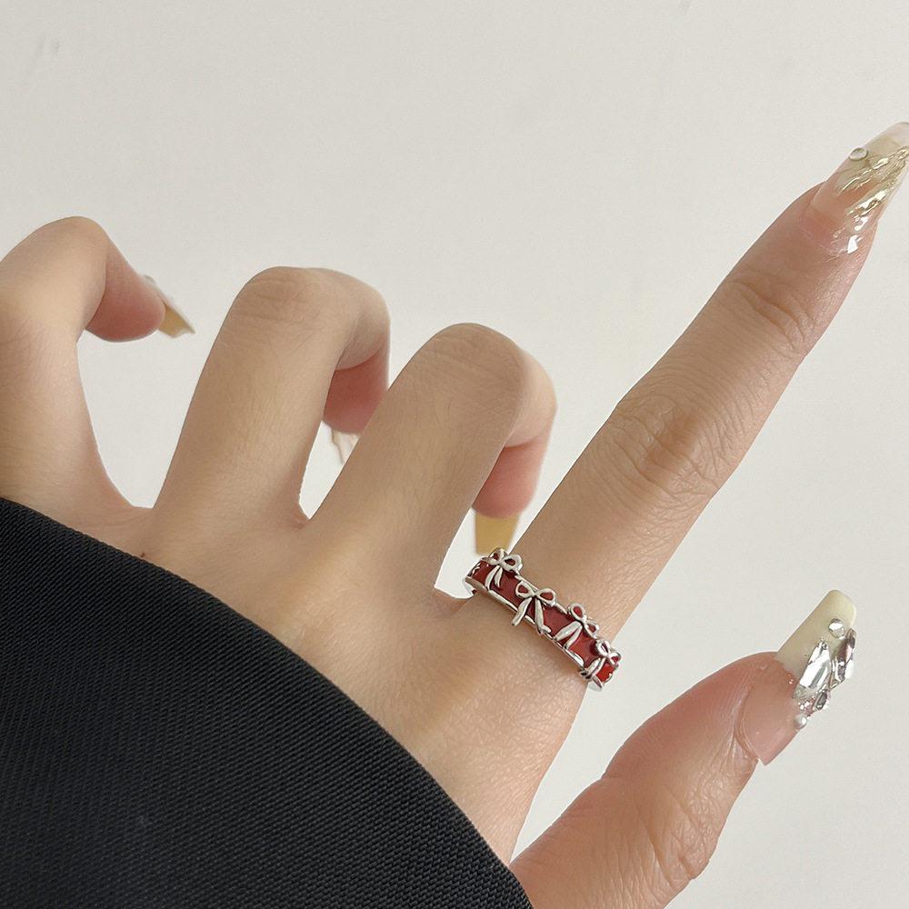 Elegant Openable Heart Bow Ring for Women - Light Luxury Fashion, Internet Celebrity Style Adjustable Open Design