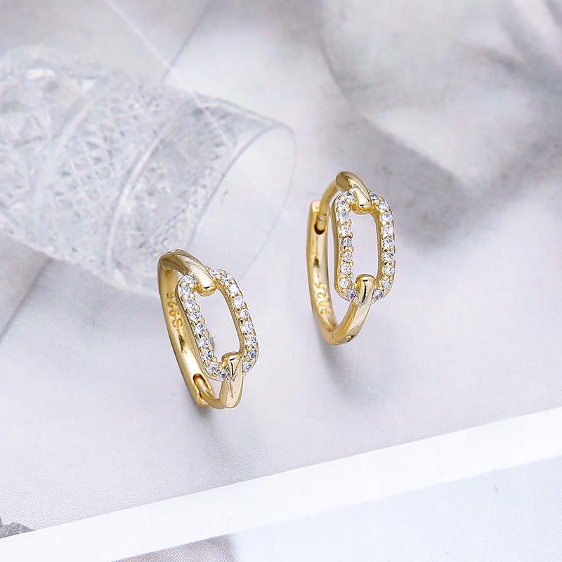 ANENJERY Zircon Hollow Geometric Huggie Hoop Earrings For Women Temperament French Jewelry