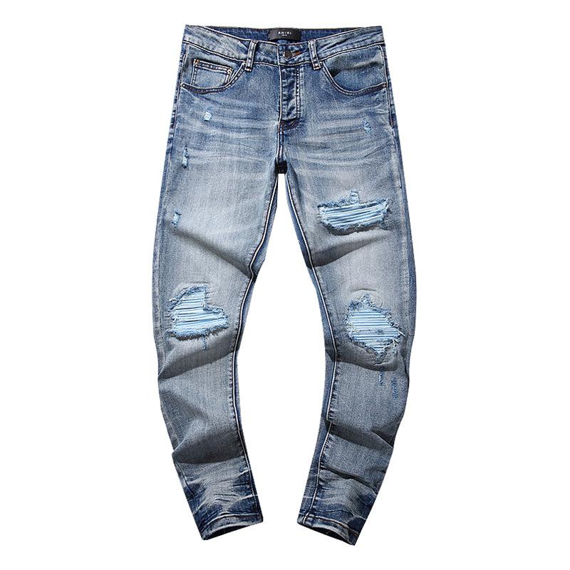 Moda Americana High Street Buco & Patch Trendy Retro Pantaloni Denim Dritti ami